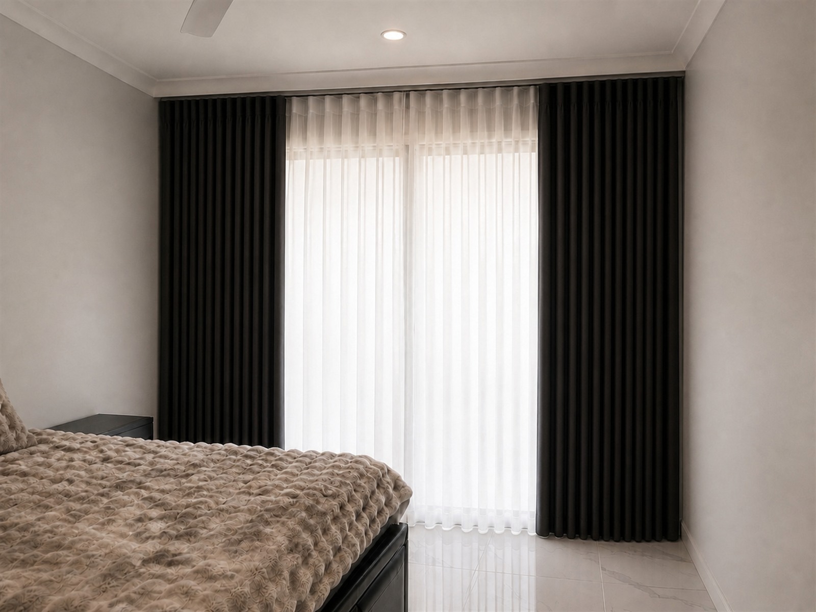 Bedroom blockout curtains with sheers