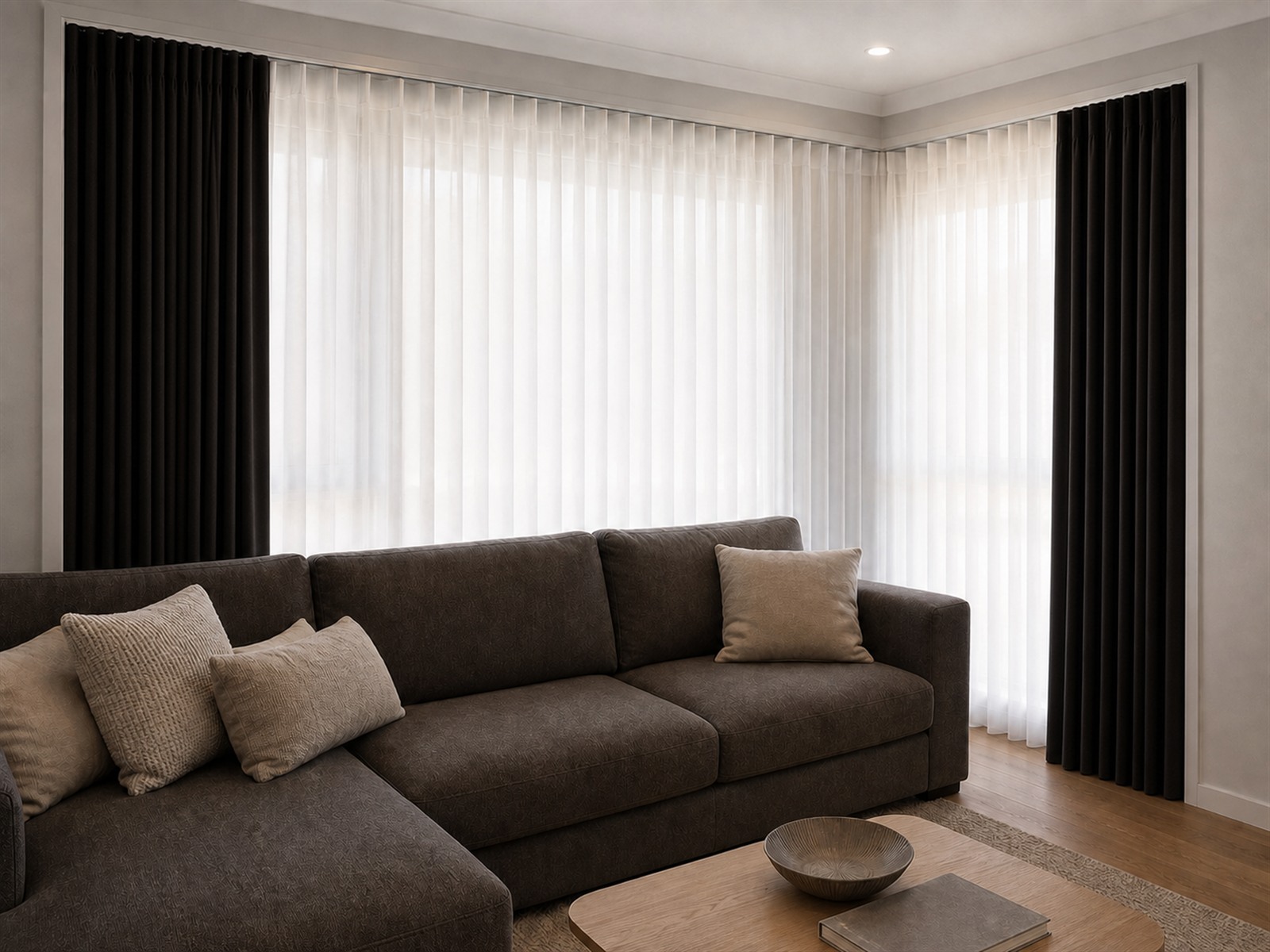 RightFit layered sheer and blockout curtain installation